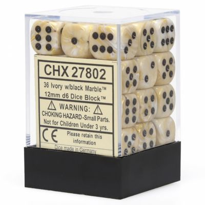 D�s et Gemmes  Chessex - Set de 36 D�s - � 6 Faces Couleur - MARBLE - IVORY/NOIR CHX27802