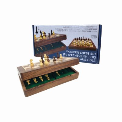 Jeu de Plateau Strat�gie Jeu D'�checs en Bois 18cm : Coffret pliable et pi�ces magn�tiques