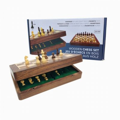 Jeu de Plateau Strat�gie Jeu D'�checs en Bois 25cm : Coffret pliable et pi�ces magn�tiques
