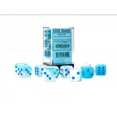 D�s et Gemmes Jeu de R�le Chessex - Set de 12 D�s - � 6 Faces Couleur - Gemini - Pearl Turquoise-White/blue - CHX 26665